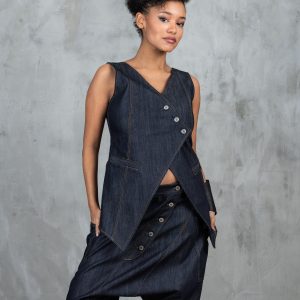 Denim Waistcoat Women Avant Garde Clothing Blue Vest