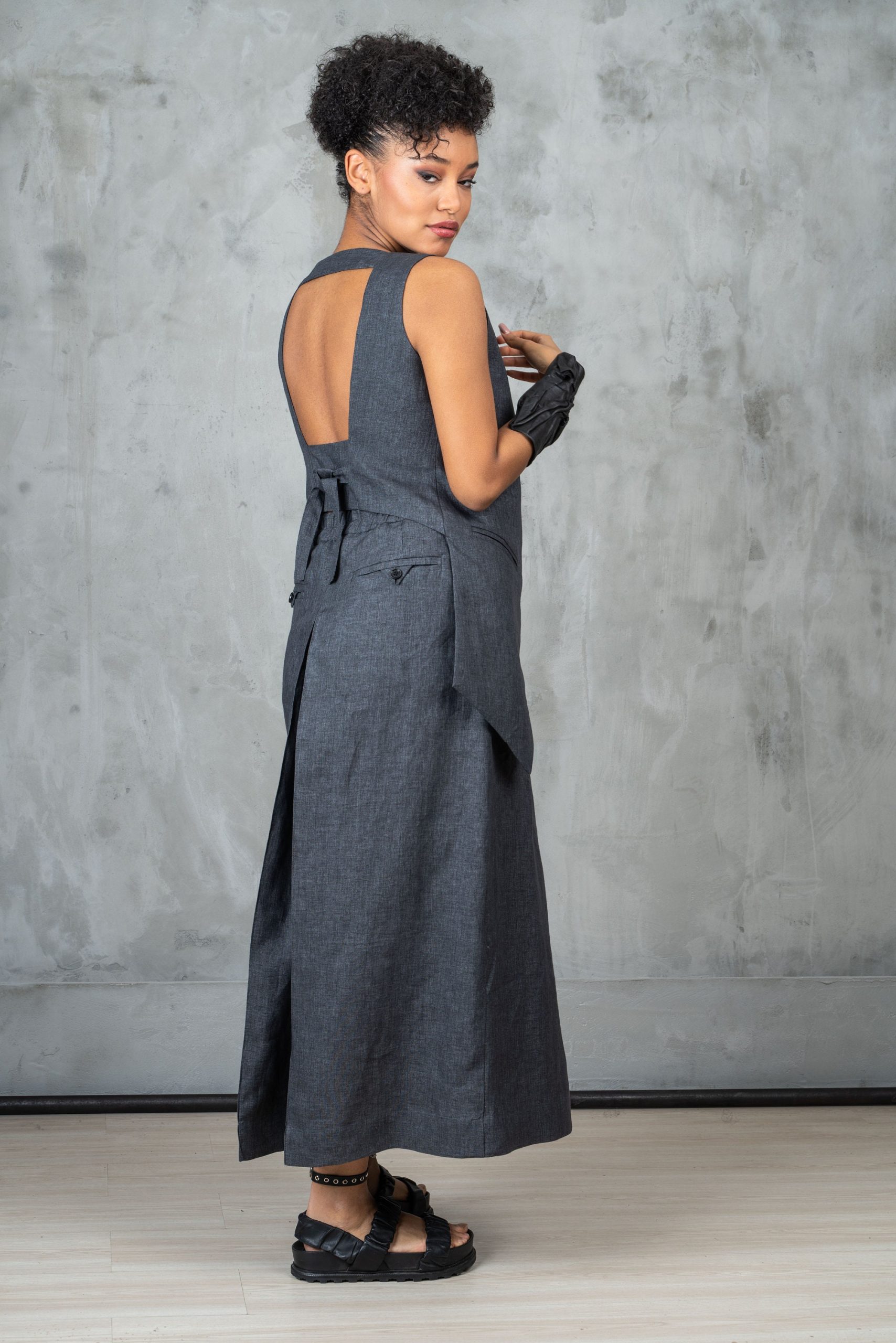 Graphite Linen Waistcoat Avant Garde Women's Vest Goth