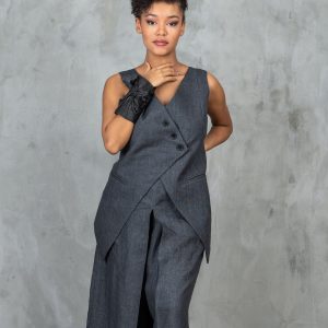 Graphite Linen Waistcoat Avant Garde Women's Vest Goth