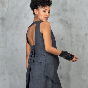 Graphite Linen Waistcoat Avant Garde Women's Vest Goth