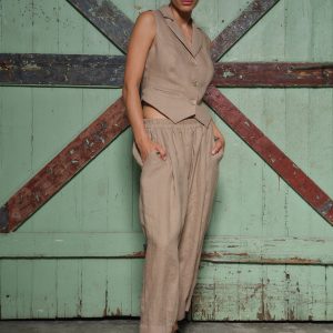 Handmade Beige Linen Vest Women: Italian Lightweight Fabric