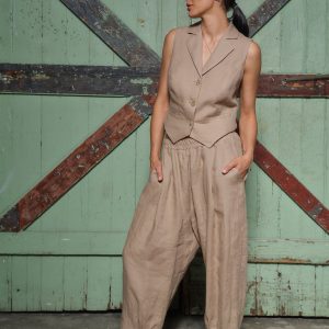 Handmade Beige Linen Vest Women: Italian Lightweight Fabric