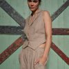 Handmade Beige Linen Vest Women: Italian Lightweight Fabric