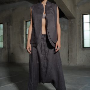 Avant Garde Dark Gray Linen Vest With Double