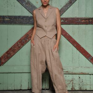 Handmade Beige Linen Vest Women: Italian Lightweight Fabric