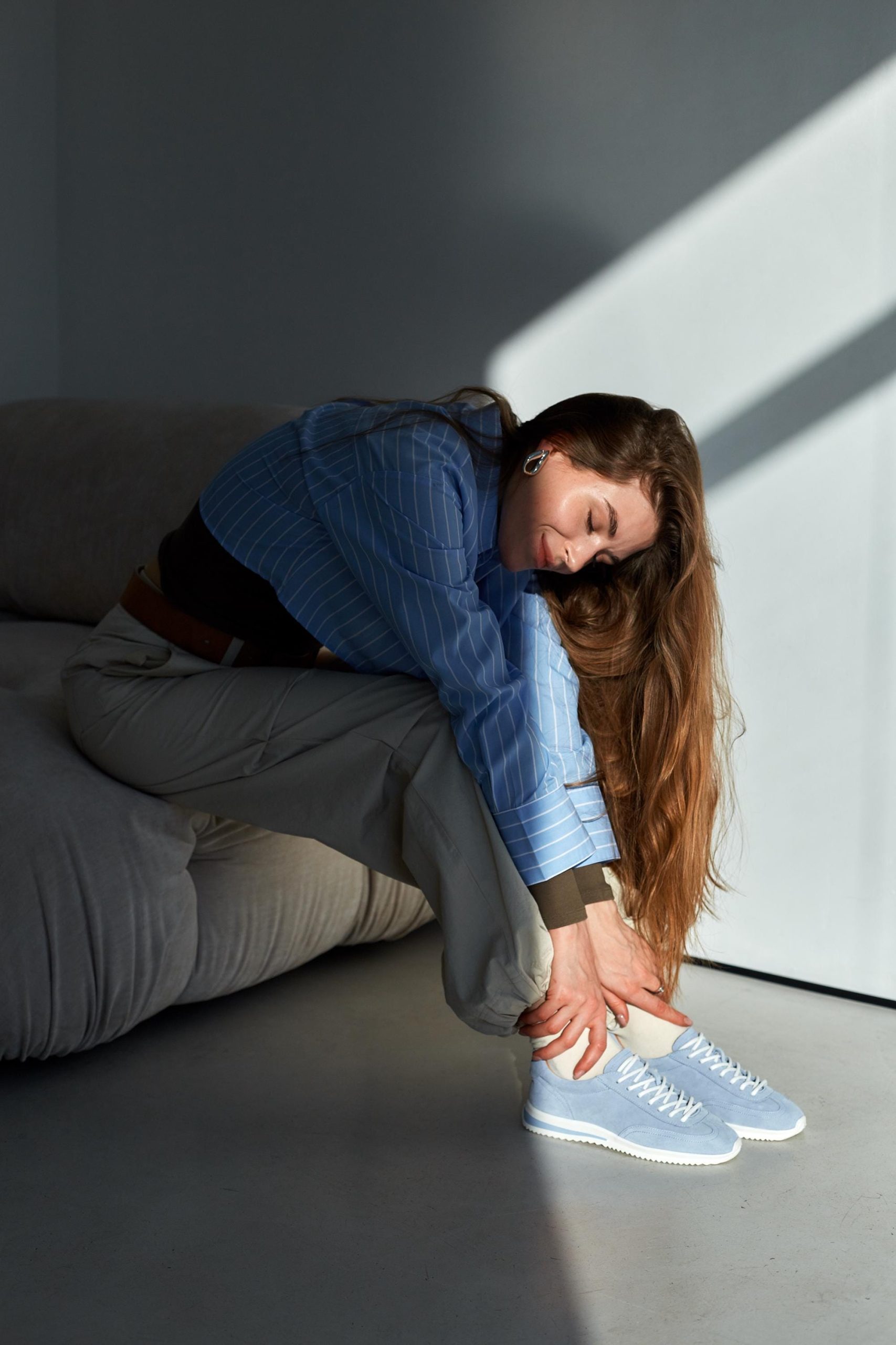 Light Blue Leather Sneakers For Women Casual Suede