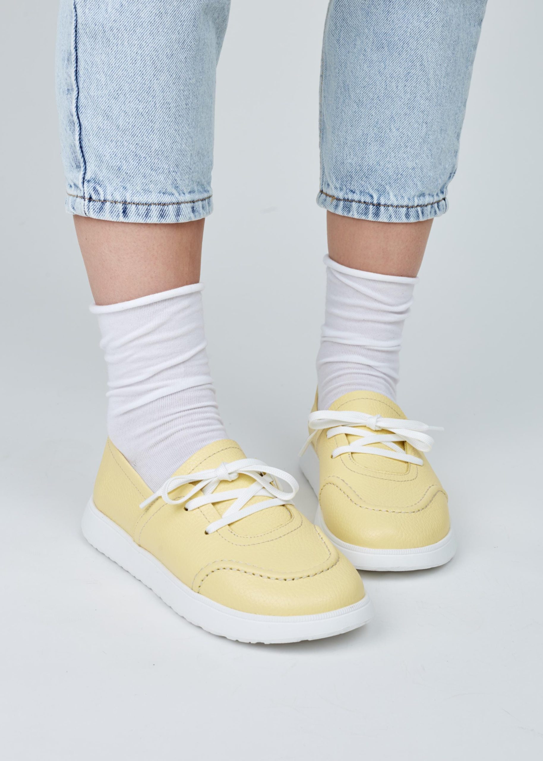 Lemon Color Stylish Keds Yellow Leather Women Sneakers