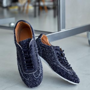 Women's Suede Leather Sneakers Natural Lining Navy Blue