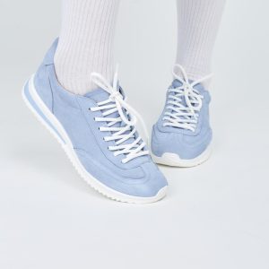 Light Blue Leather Sneakers For Women Casual Suede