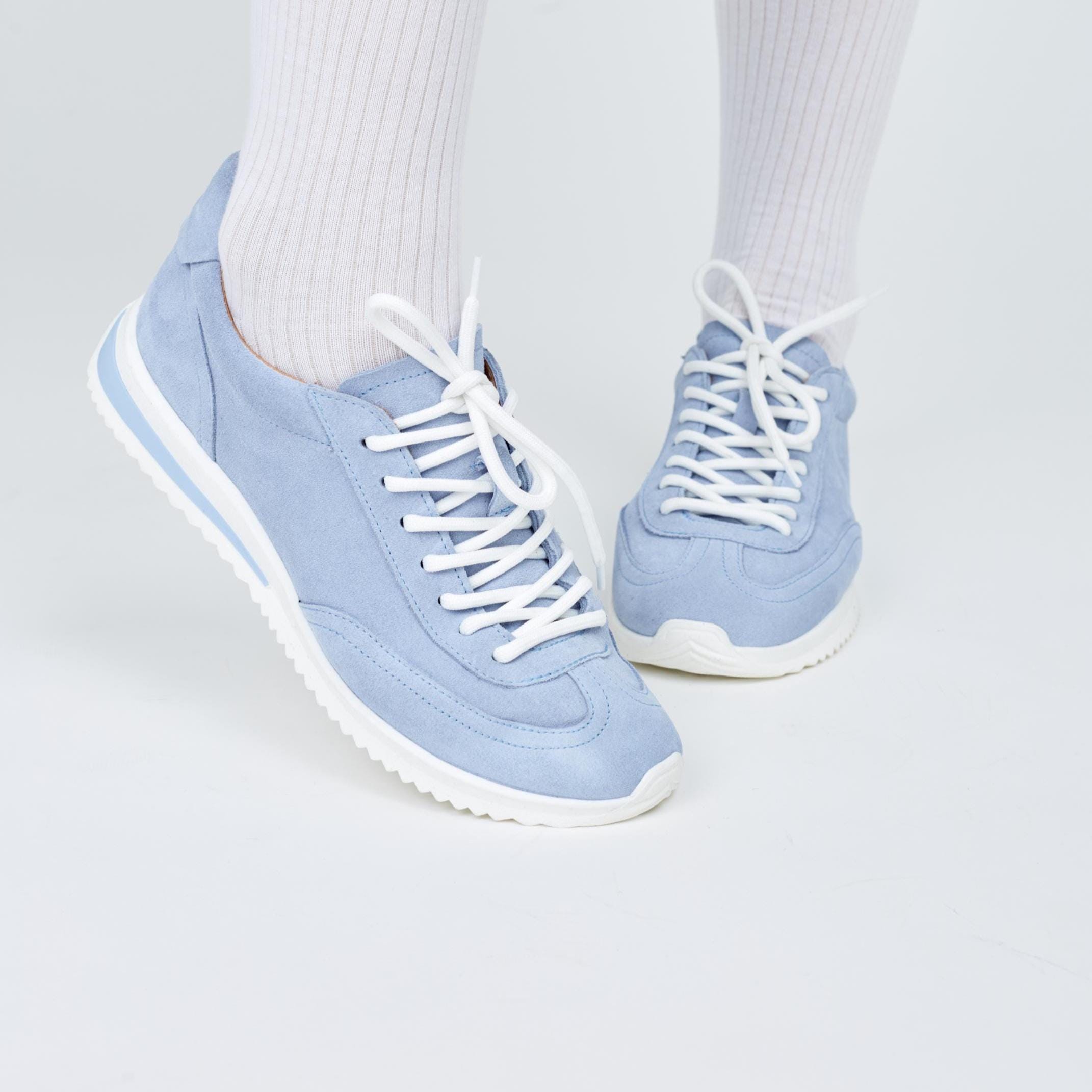 Light Blue Leather Sneakers For Women Casual Suede