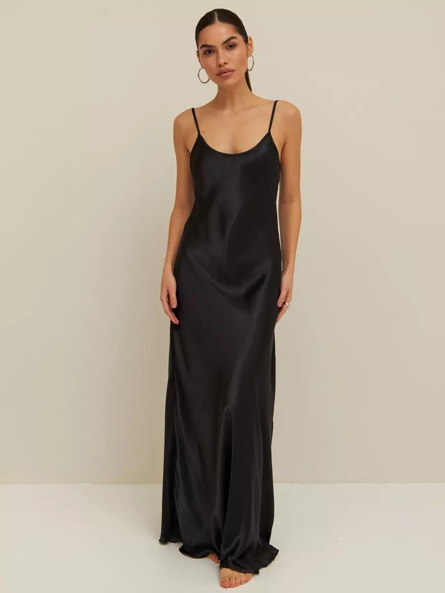 Silk Slip Maxi Dress In Black Elegant Sleeveless