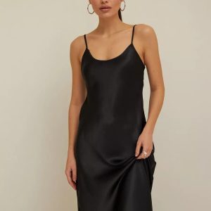 Silk Slip Maxi Dress In Black Elegant Sleeveless