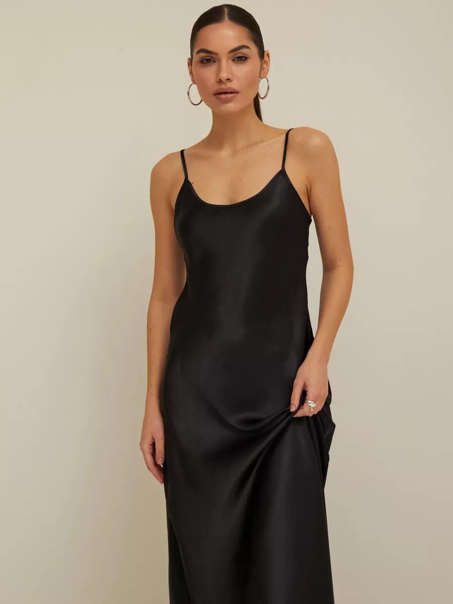 Silk Slip Maxi Dress In Black Elegant Sleeveless