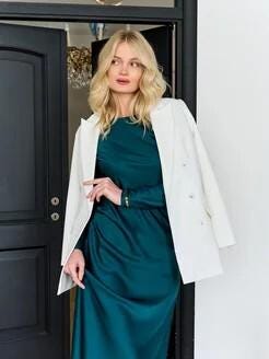 Elegant Long Sleeve Silk Midi Dress With Side
