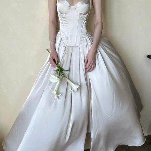 Silk Corset Dress Ivory Satin Ball Gown Renaissance