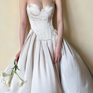 Silk Corset Dress Ivory Satin Ball Gown Renaissance