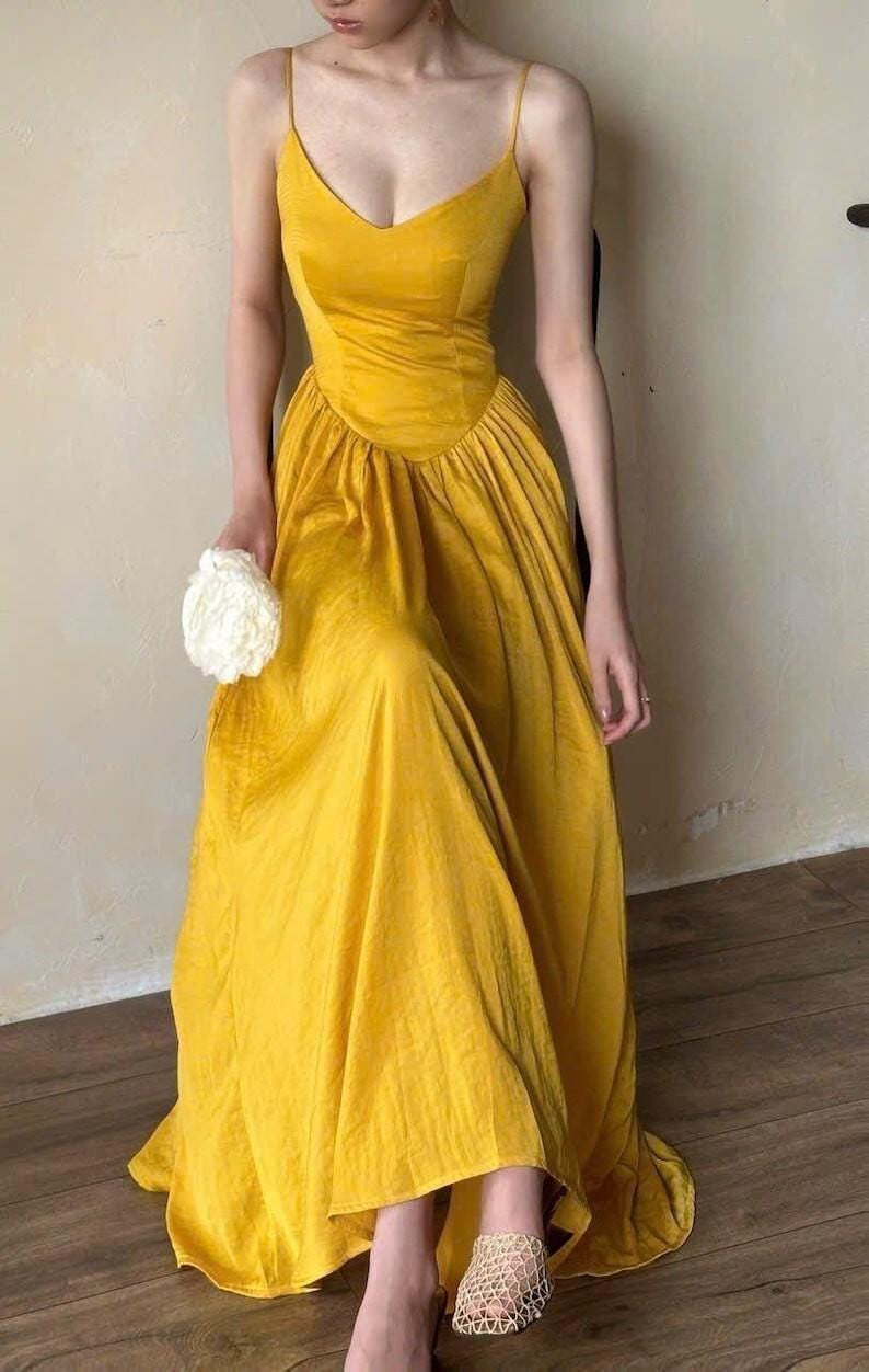 Sophia Silk Corset Dress Champagne Vintage Gown Elegant