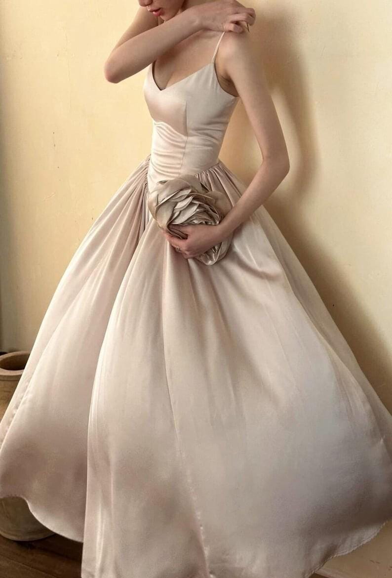 Sophia Silk Corset Dress Champagne Vintage Gown Elegant