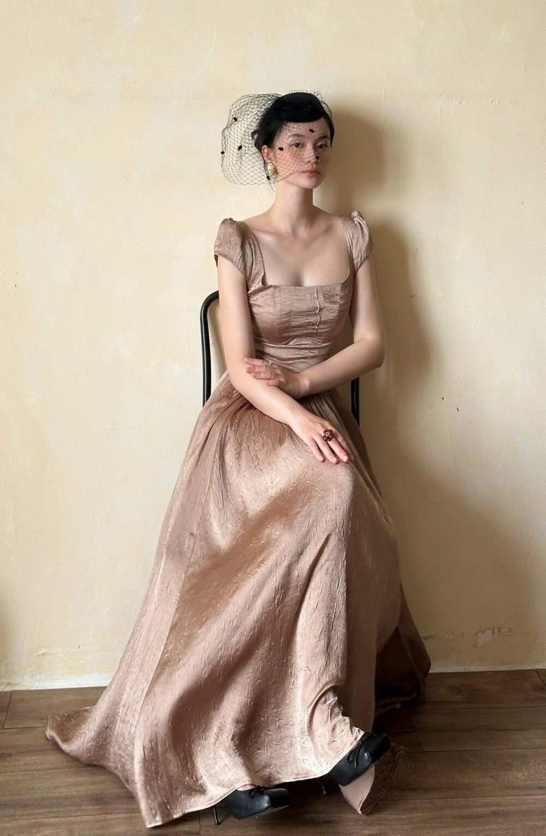 Maxi Cottagecore Dress Renaissance Puff Sleeve Gown Vintage