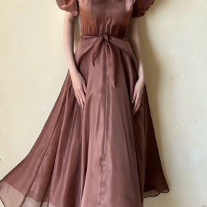 Elegant Puff Sleeve White Dress Minimalist Bridal Wedding