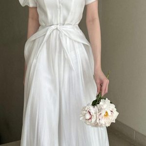 Elegant Puff Sleeve White Dress Minimalist Bridal Wedding