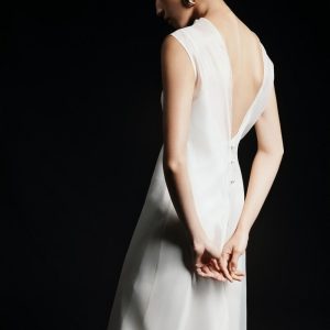 Satin Silk Deep V Back Wedding Dress Spaghetti