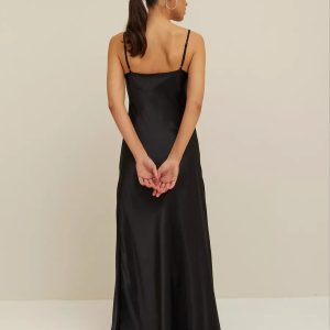 Silk Slip Maxi Dress In Black Elegant Sleeveless