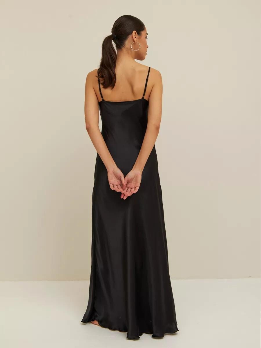 Silk Slip Maxi Dress In Black Elegant Sleeveless