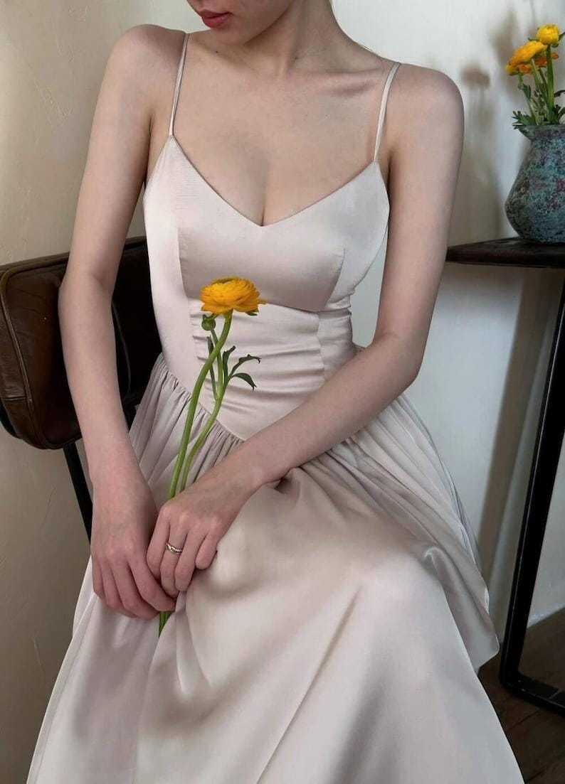 Sophia Silk Corset Dress Champagne Vintage Gown Elegant