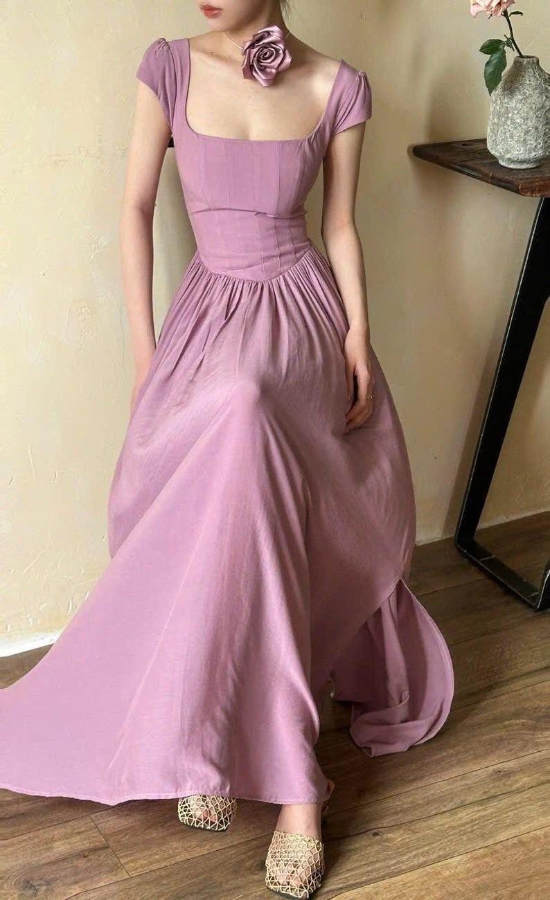 Maxi Cottagecore Dress Renaissance Puff Sleeve Gown Vintage