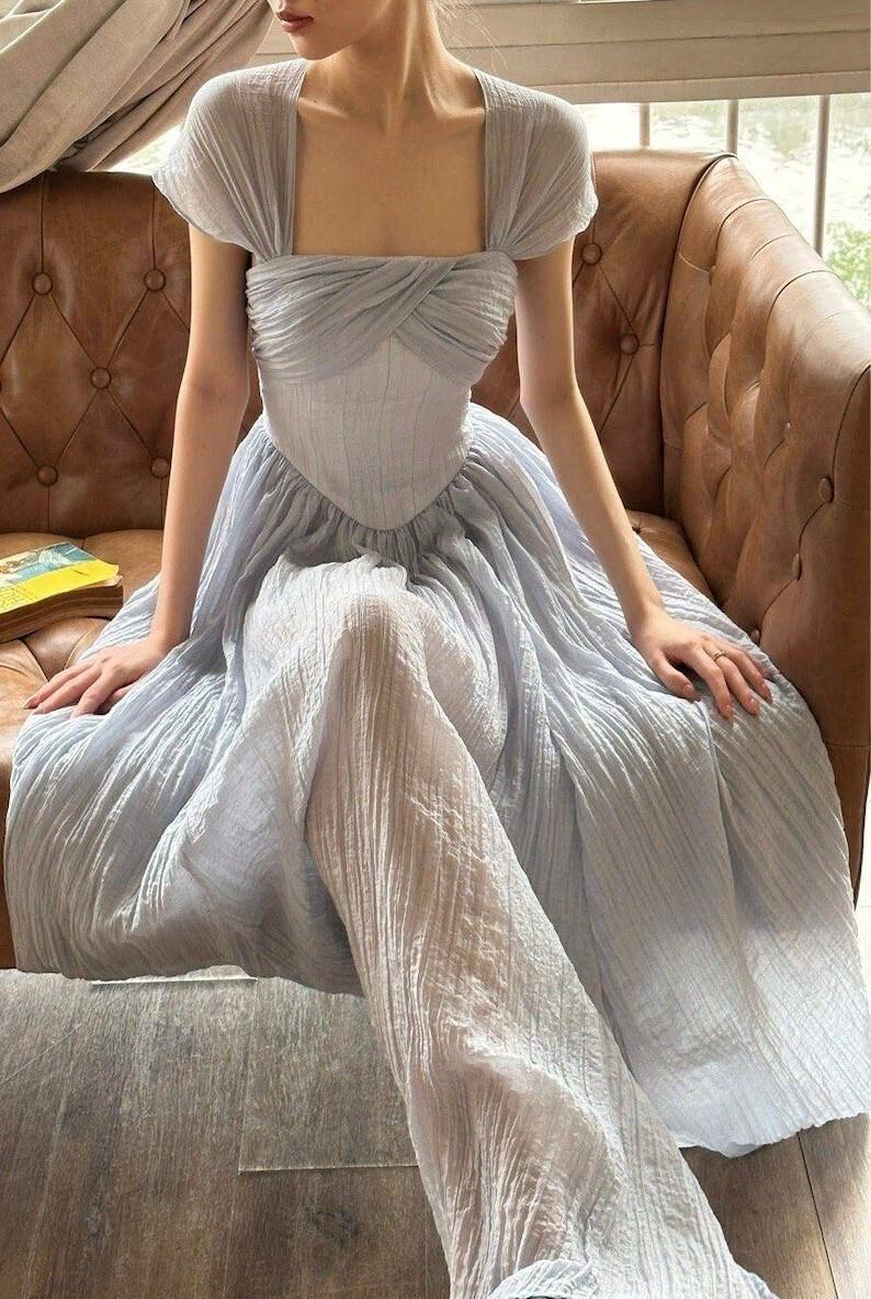 Champagne Pleated Evening Dress Off Shoulder Bridesmaid Gown