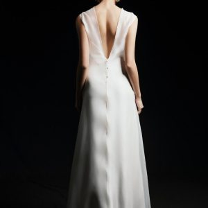 Satin Silk Deep V Back Wedding Dress Spaghetti