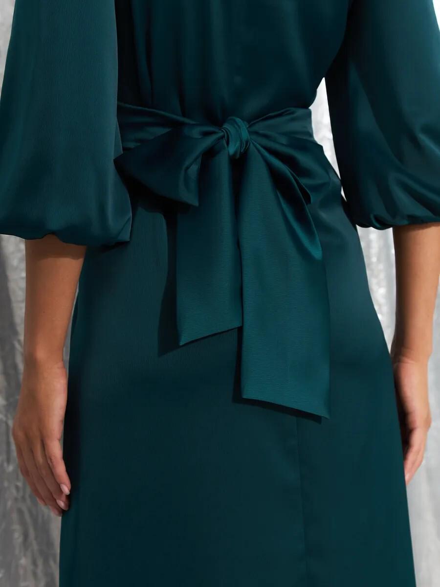 Emerald Green Satin Midi Dress Elegant V Neck